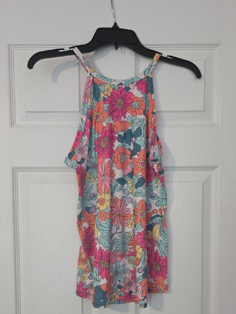 Floral Sleeveless Halter Tank Top - Pink, Coral & Teal